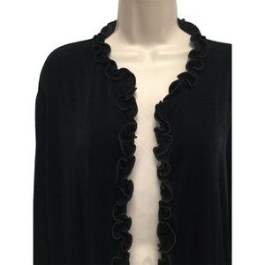 Chico's Travelers Black Ruffle Trim Open Front Car